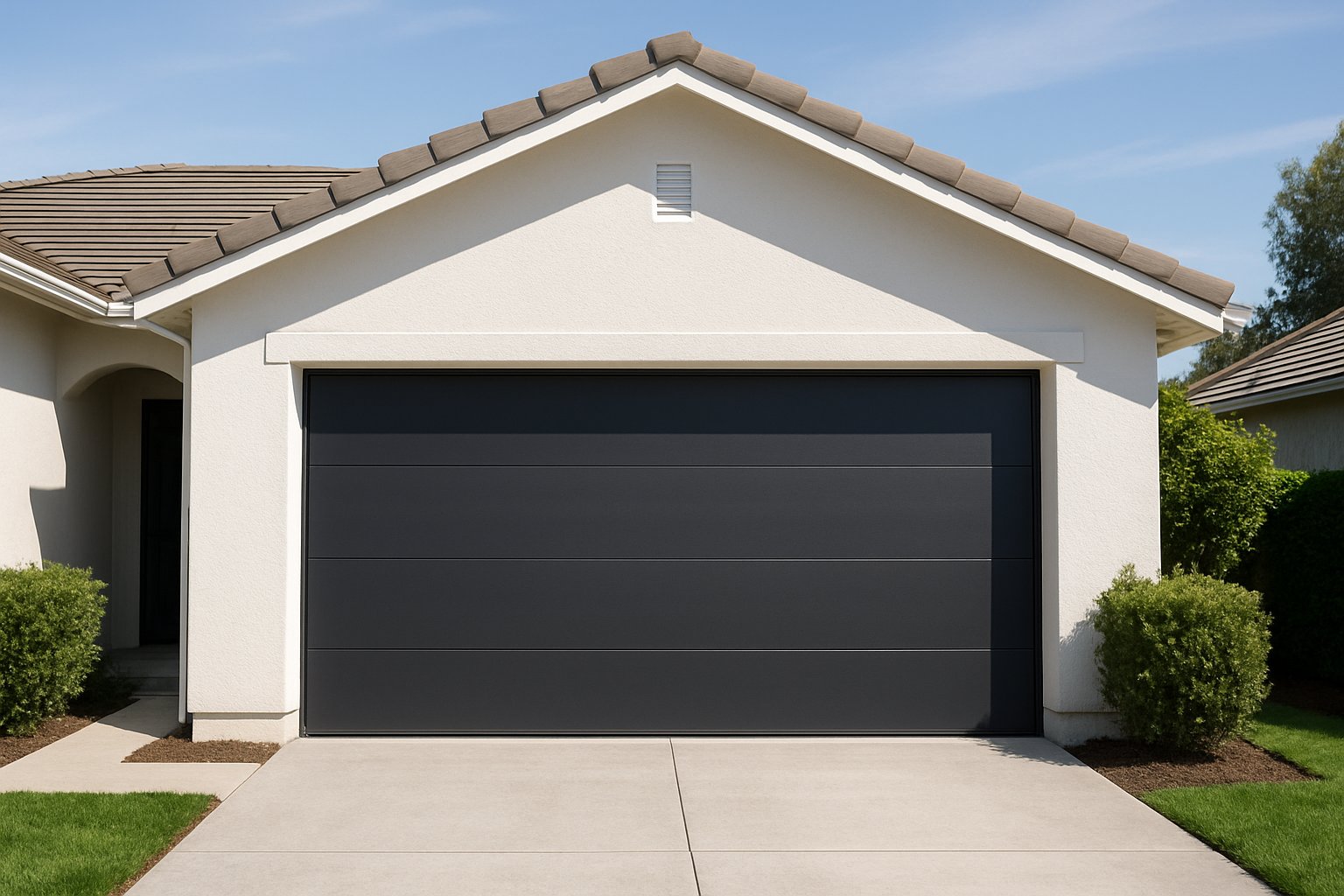 New modern sectional garage door installed on a California home