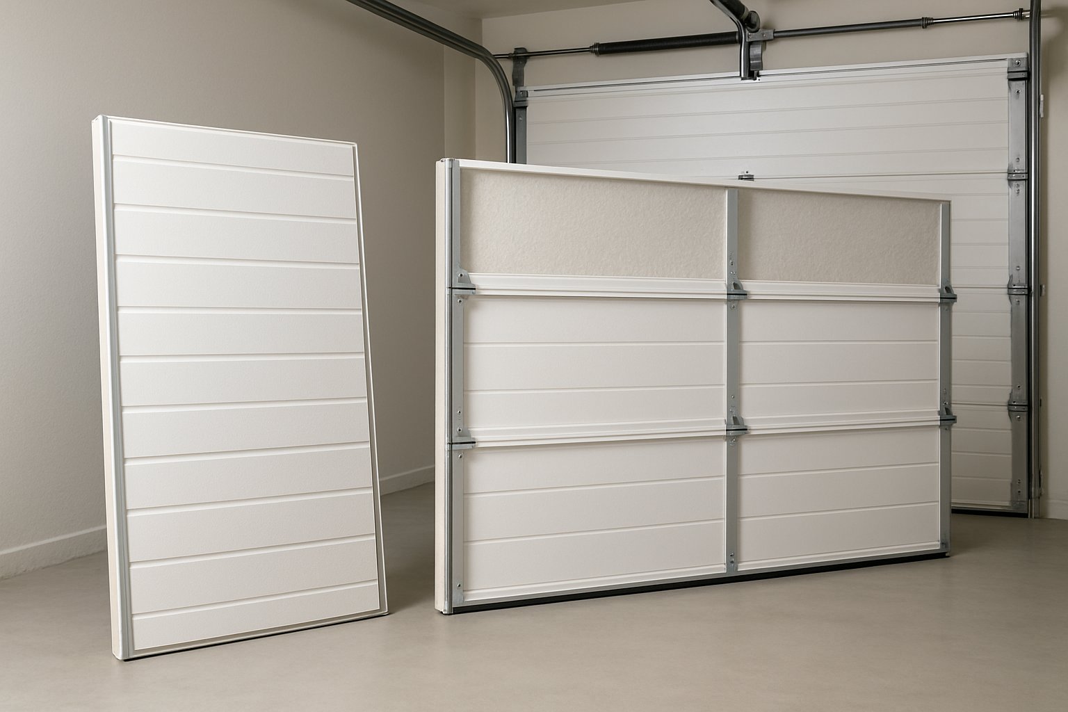 Clean replacement sectional garage door panel ready for installation